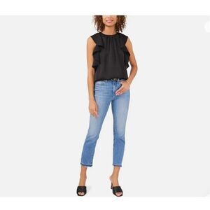 VINCE CAMUTO - L Sz M “Fresh Look” Ruffle Edge Rumple Blouse in Rich Black. NWT!
